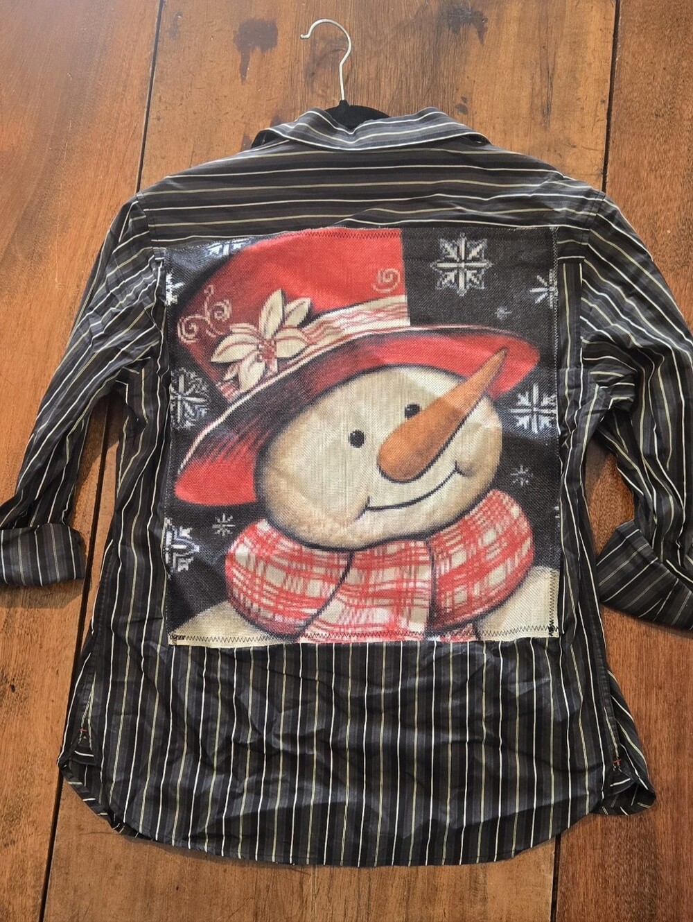 Mens Black Pin Striped Holiday Christmas Shirt Size Small